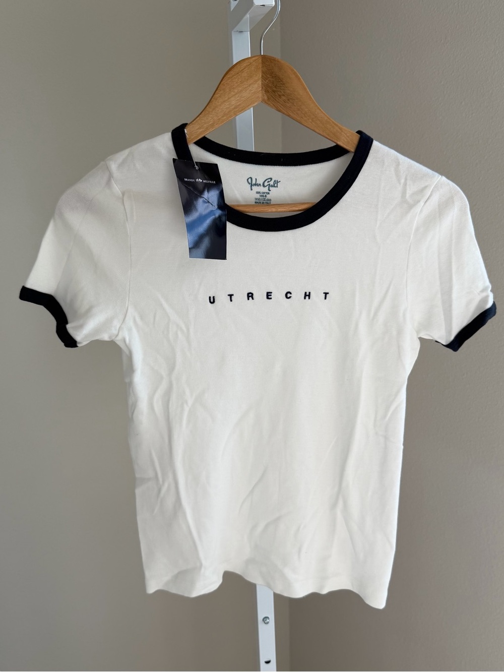 Brandy Melville White with Black Trim Utrecht Ringer Tee